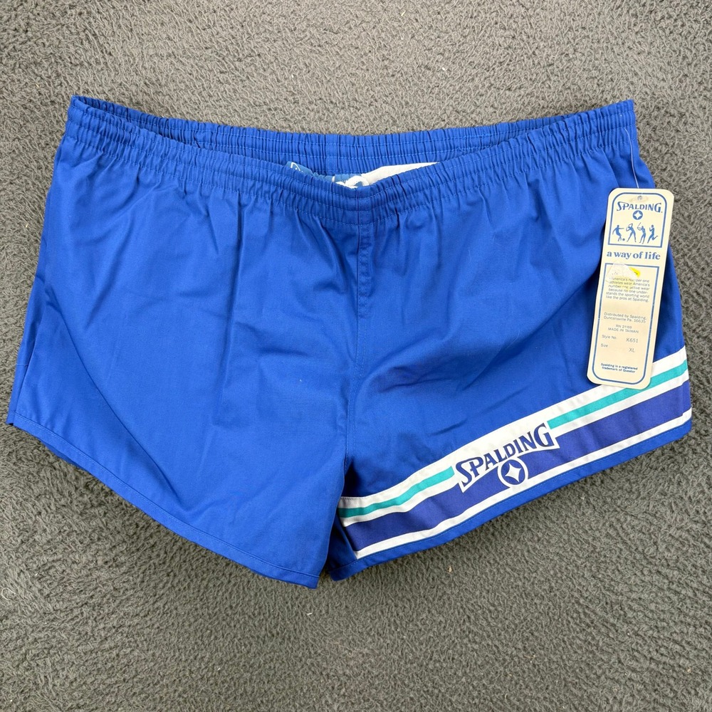 Vintage Spalding Mens XL Blue Striped Athletic Running Shorts‎ K651 NWT